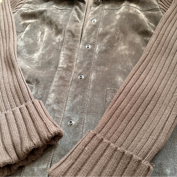 VINTAGE STYLE CHOCOLATE SUEDE LEATHER KNIT BLAZER JACKET OVERSIZED RELAXED M-XL - Picture 10 of 12